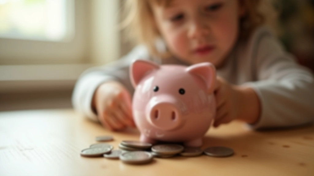 Enfant plaçant des pièces dans une tirelire en céramique, gros plan sur les mains et la tirelire