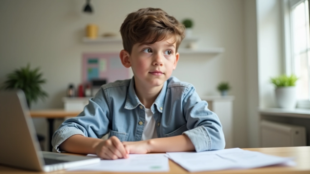 Jeune lycéen entouré d'un ordinateur portable, de documents budgétaires et d'une calculatrice, en train de planifier ses économies pour l'avenir