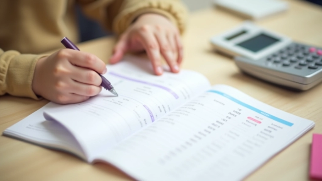 Livret Jeune bancaire ouvert avec tableau d'épargne, stylo et calculatrice à proximité