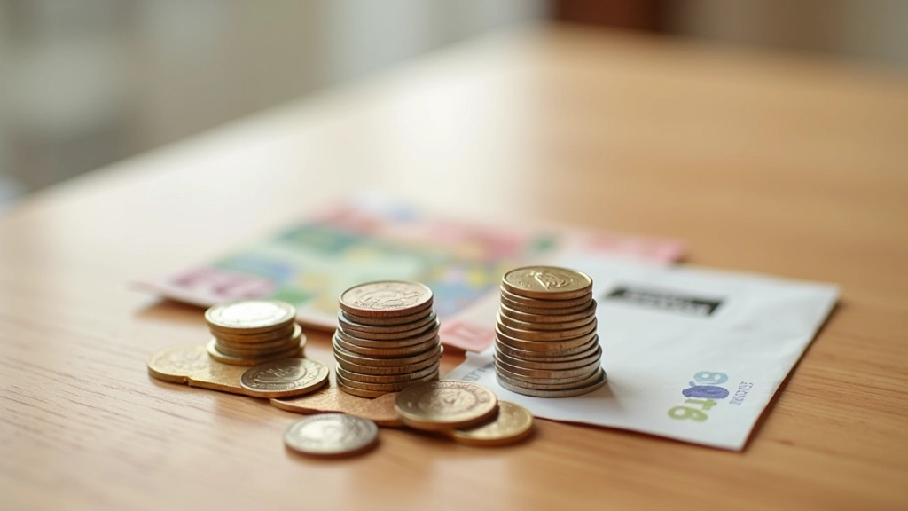 Gros plan d'enveloppes d'épargne avec des pièces étalées, montrant le progrès visuel accumulé